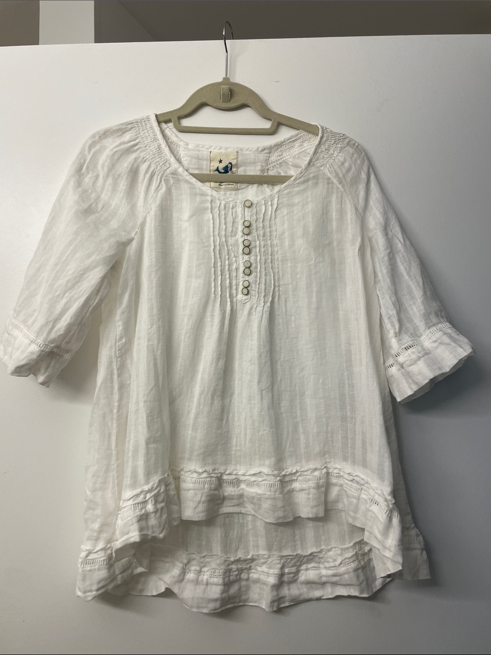 White Cotton Top with Pintuck & Button Detail